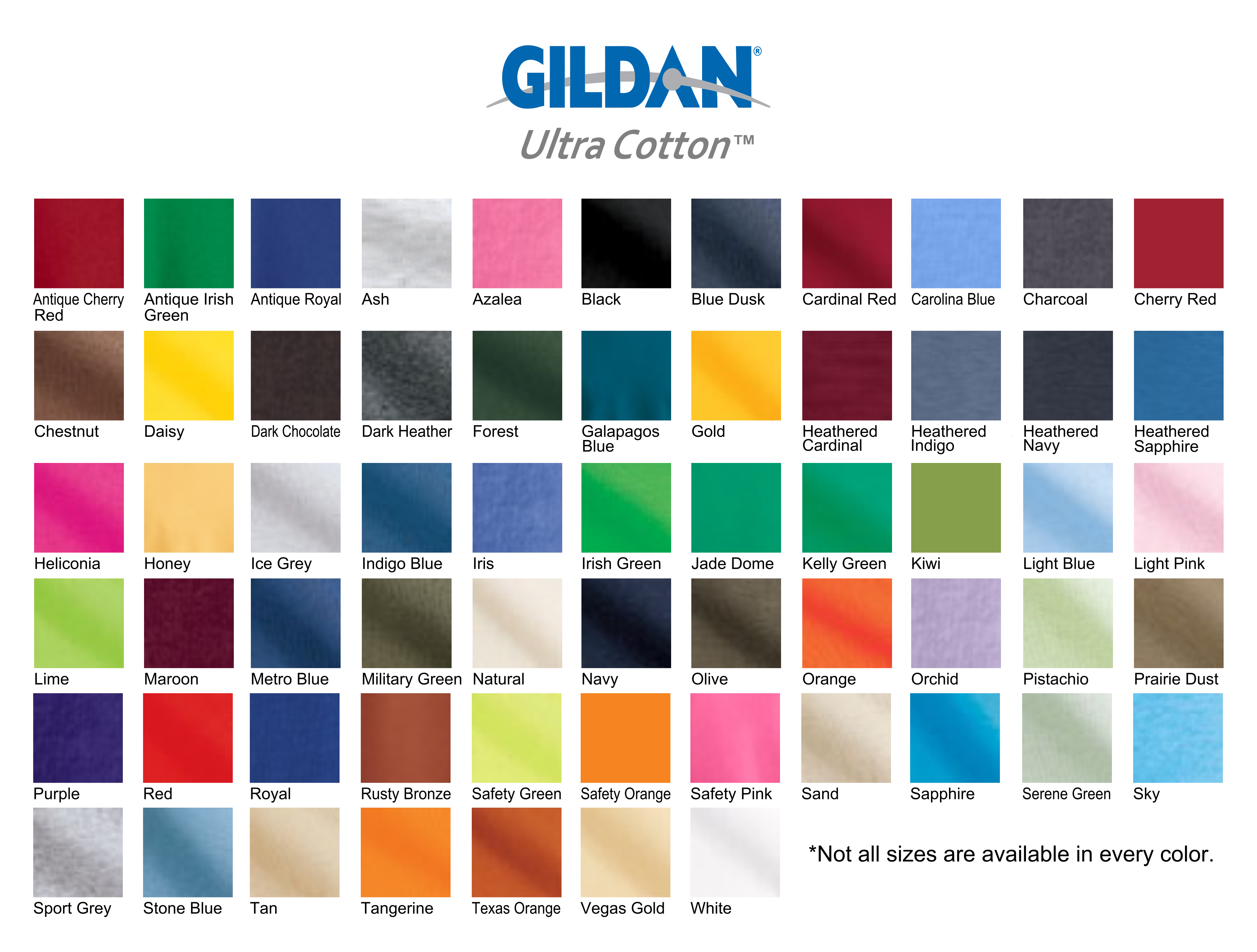 Gildan Color Chart Long Sleeve